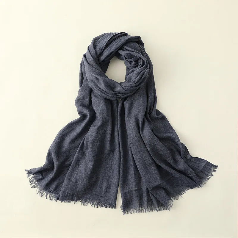 women's elegant solid color cotton silk scarves