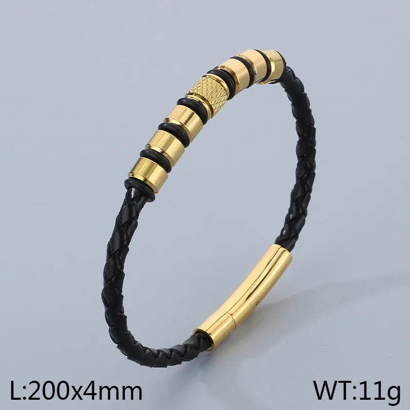 Casual Business Simple Style Geometric 304 Stainless Steel Microfiber Leather 18K Gold Plated Men's Bangle