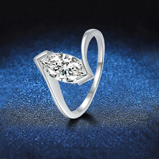 1.0ct Moissanite 925 Sterling Silver Rings GRA Certificate Marquise-cut Geometric White Gold Plated Rings