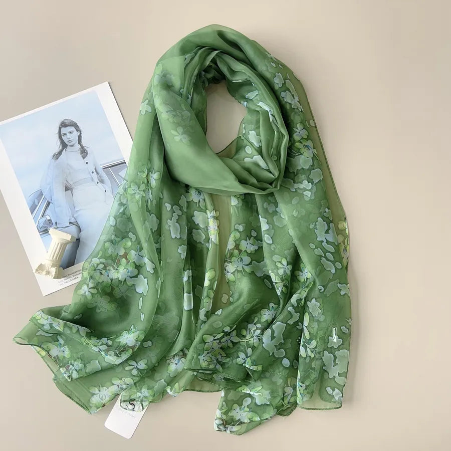Women's Elegant Printing Polyester Chiffon Silk Scarf