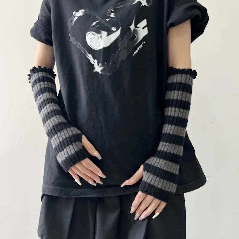 Women's Preppy Style Streetwear Sports Splicing Gloves Arm Sleeves