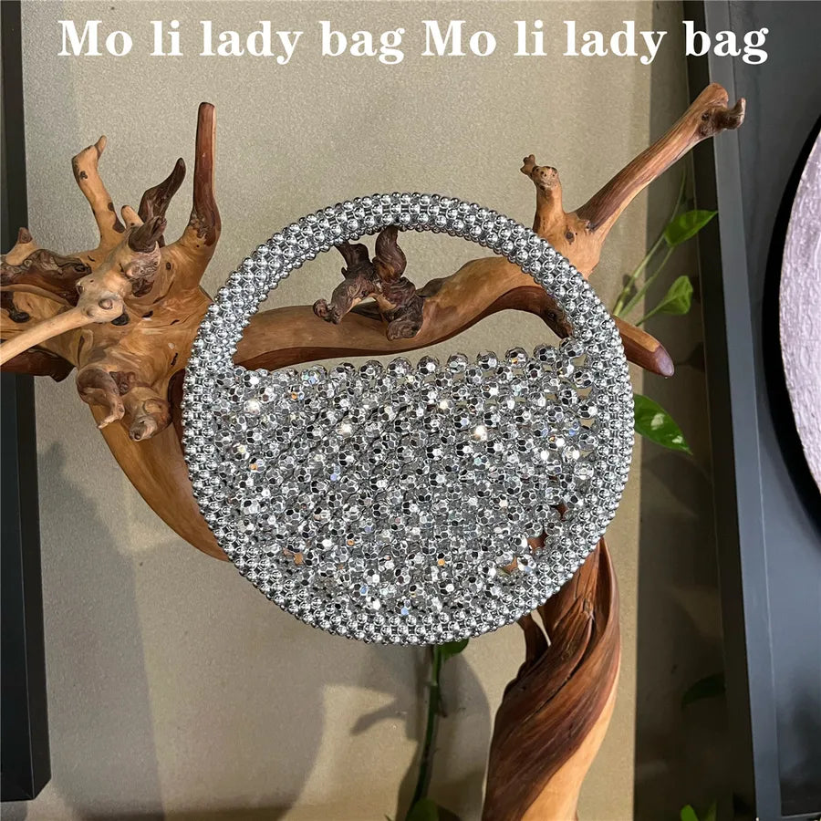 Women's Small PVC Solid Color Elegant Streetwear Beading Round Open Evening Bag