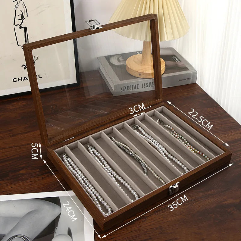 New Ice Grey Pearl Necklace Storage Box With Lid Glass Dustproof Long Bracelet Beads Thick Necklace Jewelry Box Simple Style