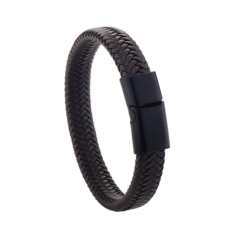 hot style gold matte handwoven twist  jewelry men's bracelet genuine leather bracelet alloy magnetic buckle