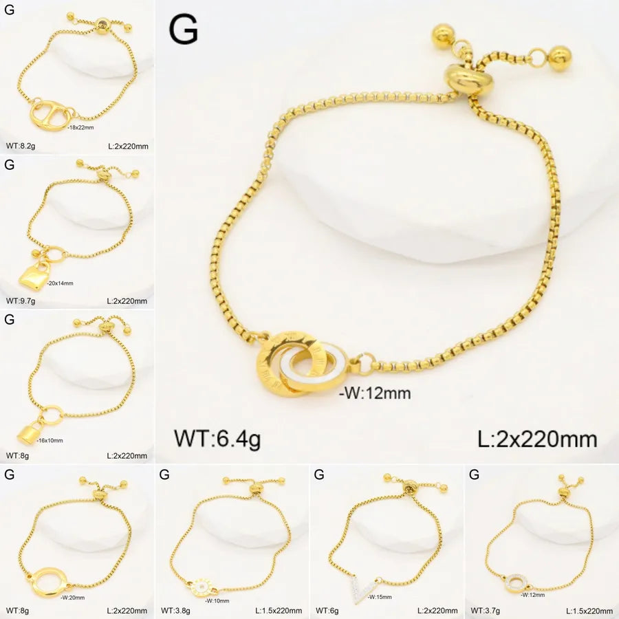 Casual Elegant Circle 304 Stainless Steel Beaded 18K Gold Plated box chain Bracelets In Bulk