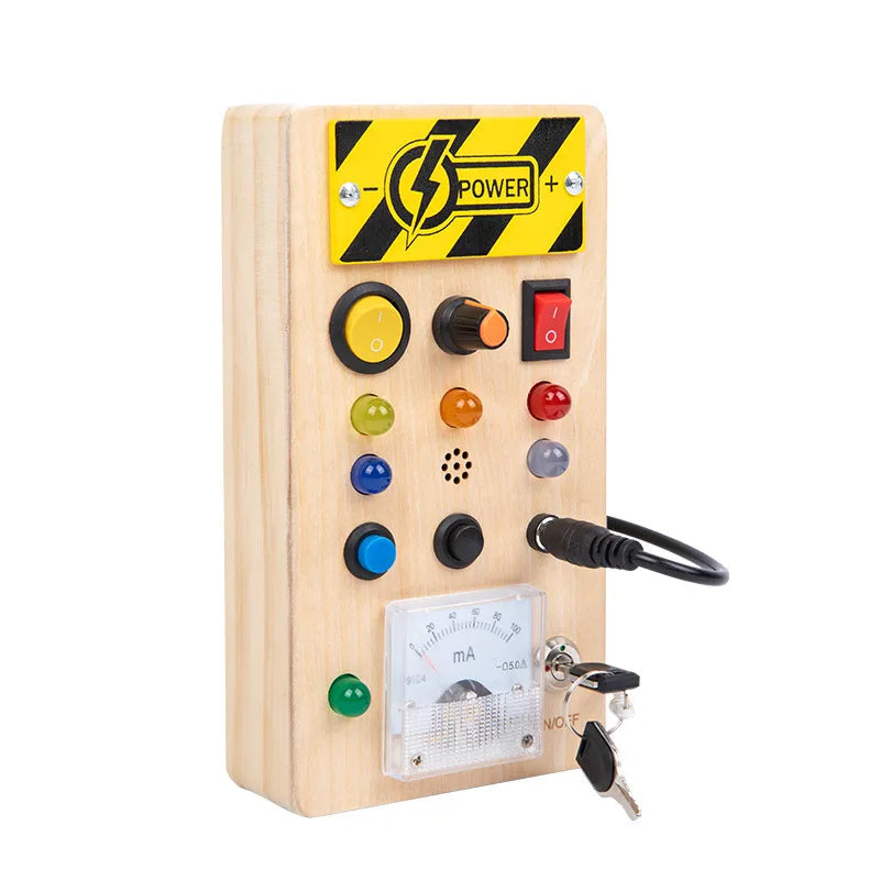 popular children's early education wooden LED light socket switch busy board toy hands-on wooden toy
