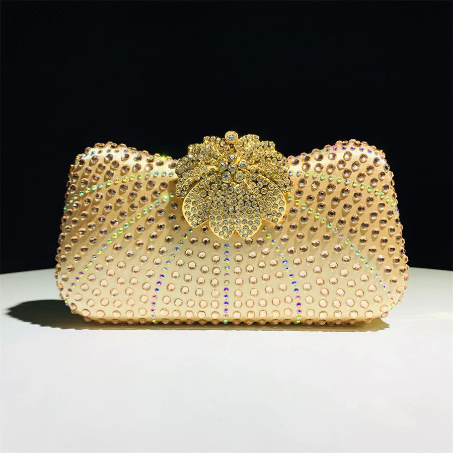 Gold Silver Black Polyester Flower Shell Evening Bags