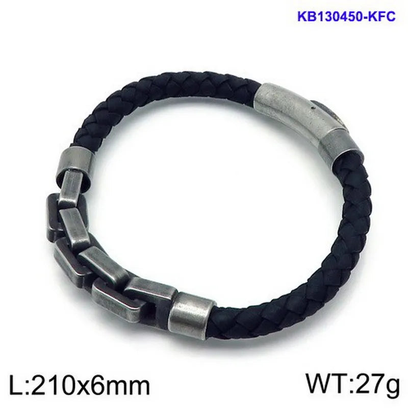 Hip-Hop Retro Color Block Pu Leather Titanium Steel Plating Chain 18K Gold Plated Men's Bangle