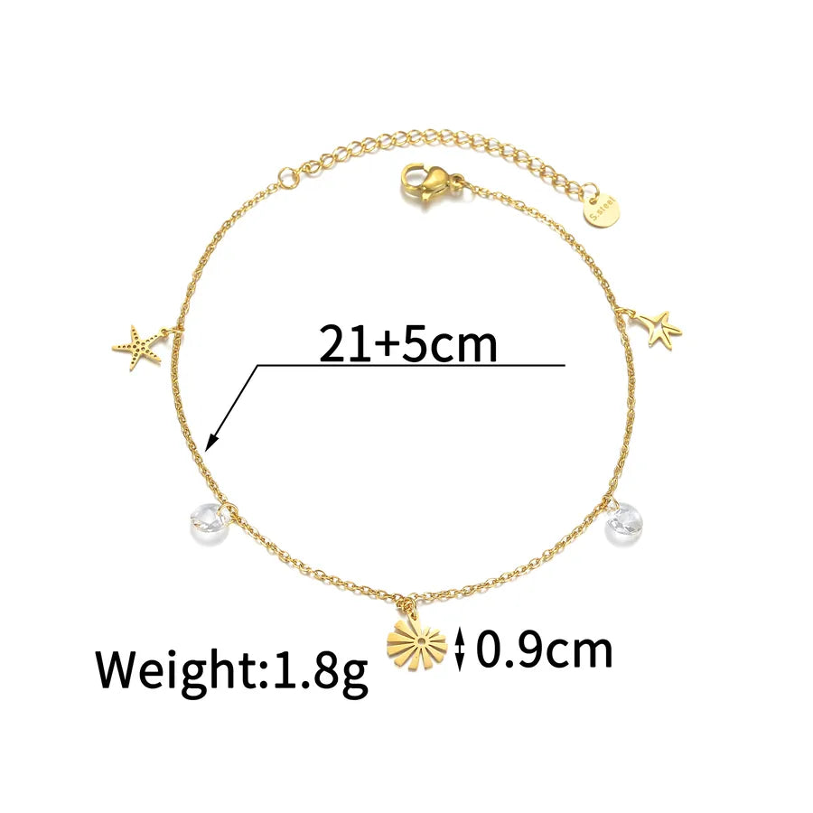 Wholesale Jewelry Princess Cute Artistic Geometric 304 Stainless Steel Rhinestones 18K Gold Plated Inlay Anklet