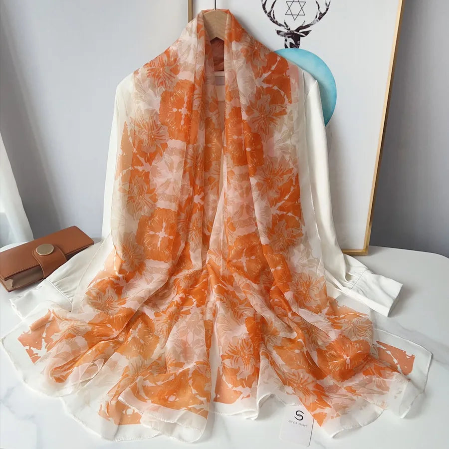 Women's Elegant Printing Polyester Chiffon Silk Scarf
