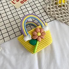 Women's Knit Rainbow Flower Cute Square Open Handbag