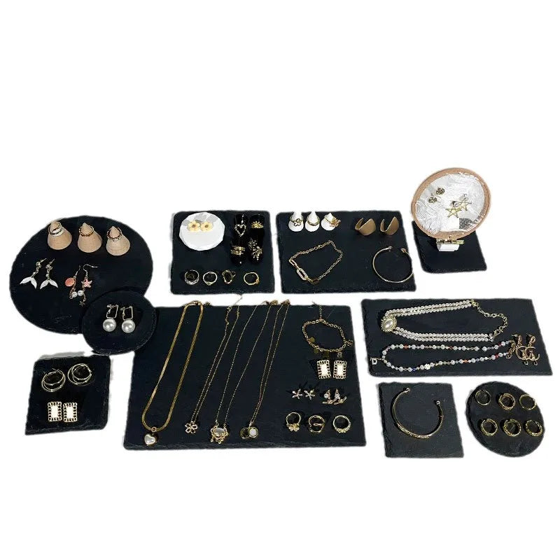 Black Jewelry Display Stand Necklace Placement Showpiece Stone Board Jewelry Trays Showcase Accessories Photo Props