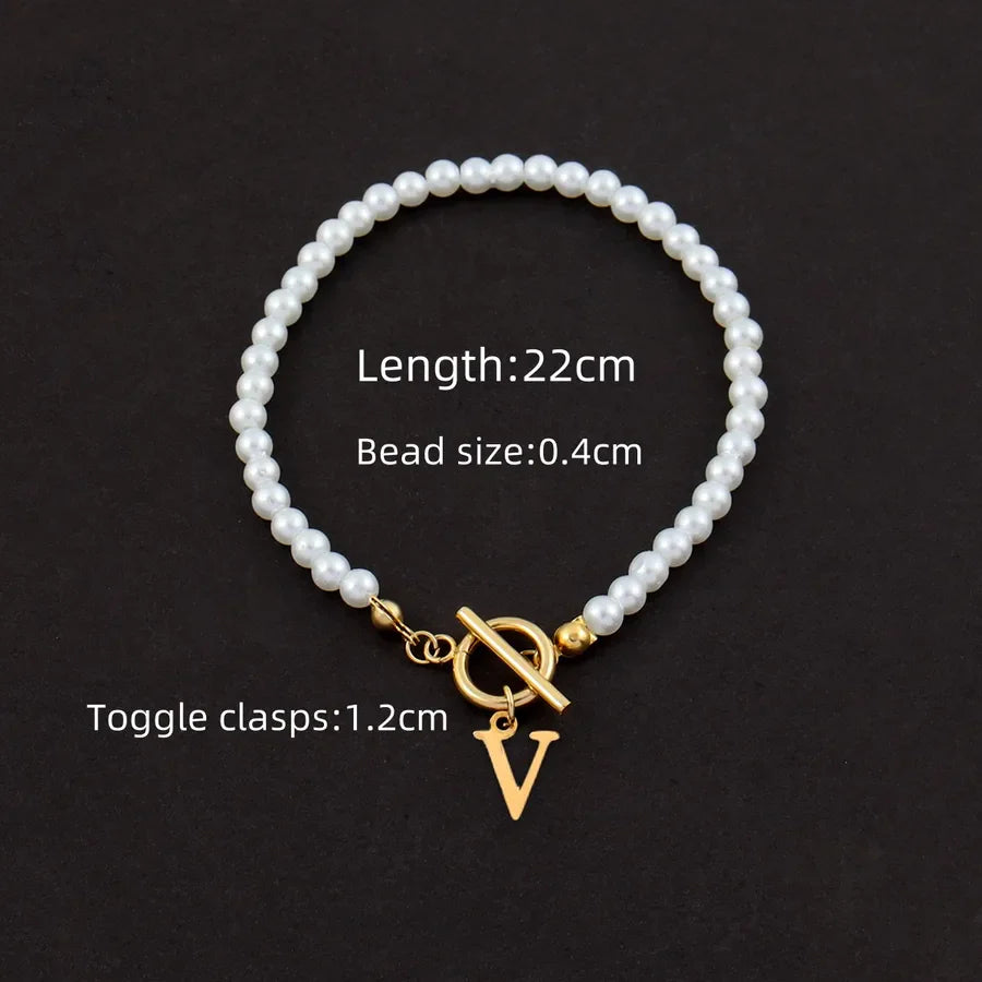 Wholesale Jewelry Elegant Simple Style Classic Style Letter 304 Stainless Steel Artificial Pearl Anklet