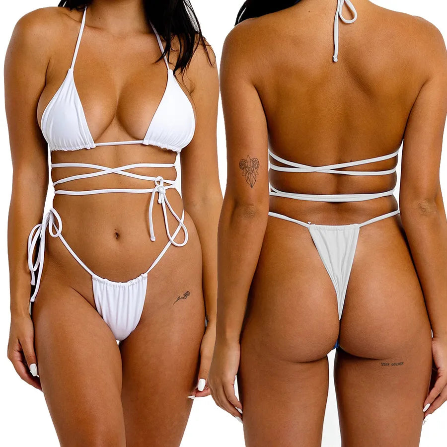 women's solid color 2 piece set bikinis