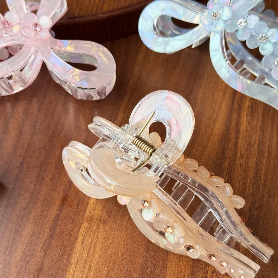Elegant Large Butterfly Knot Diamond Embedded 3D Flower Hair Clip Luxury High Ponytail Hair Clip For Women Hair Accessories