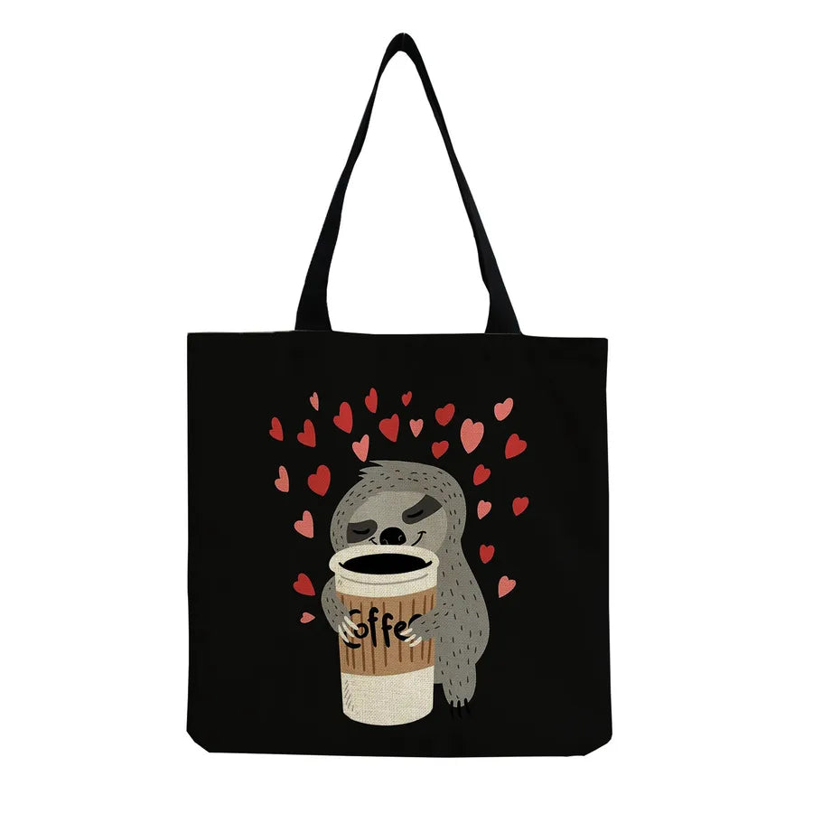 Women's Cute Cartoon Letter Linen Shopping bags