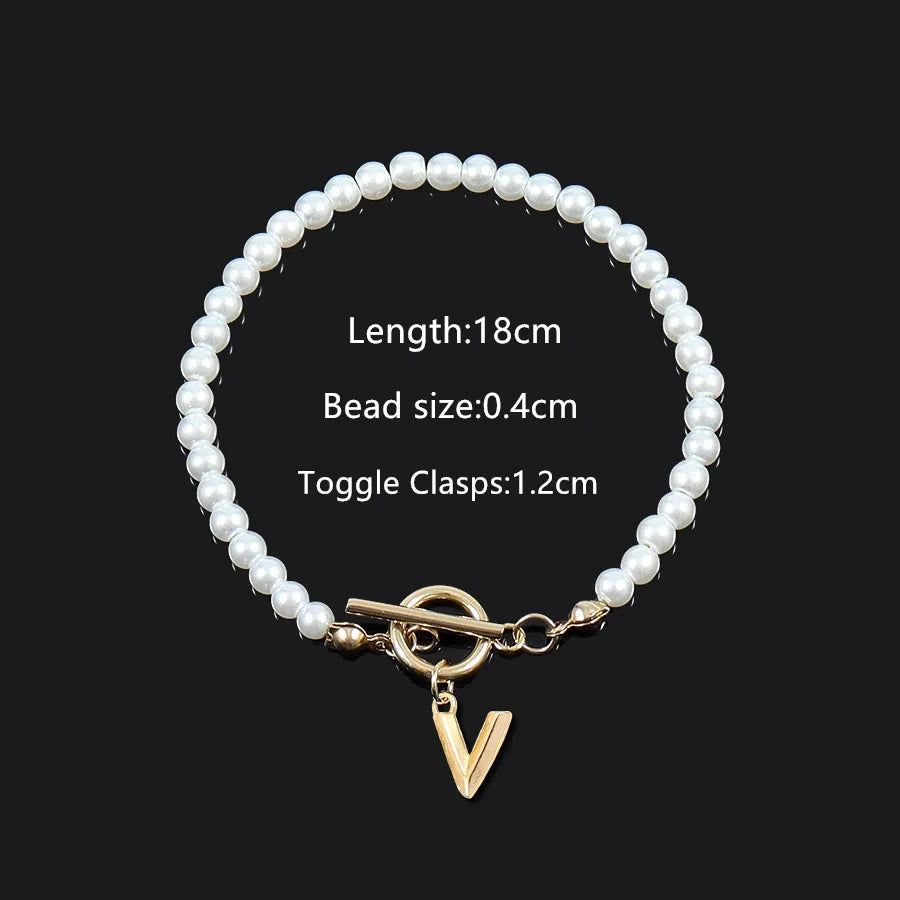 Elegant Vintage Style Classic Style Letter 304 Stainless Steel Artificial Pearl Beaded Chain Beaded Bracelets Wholesale