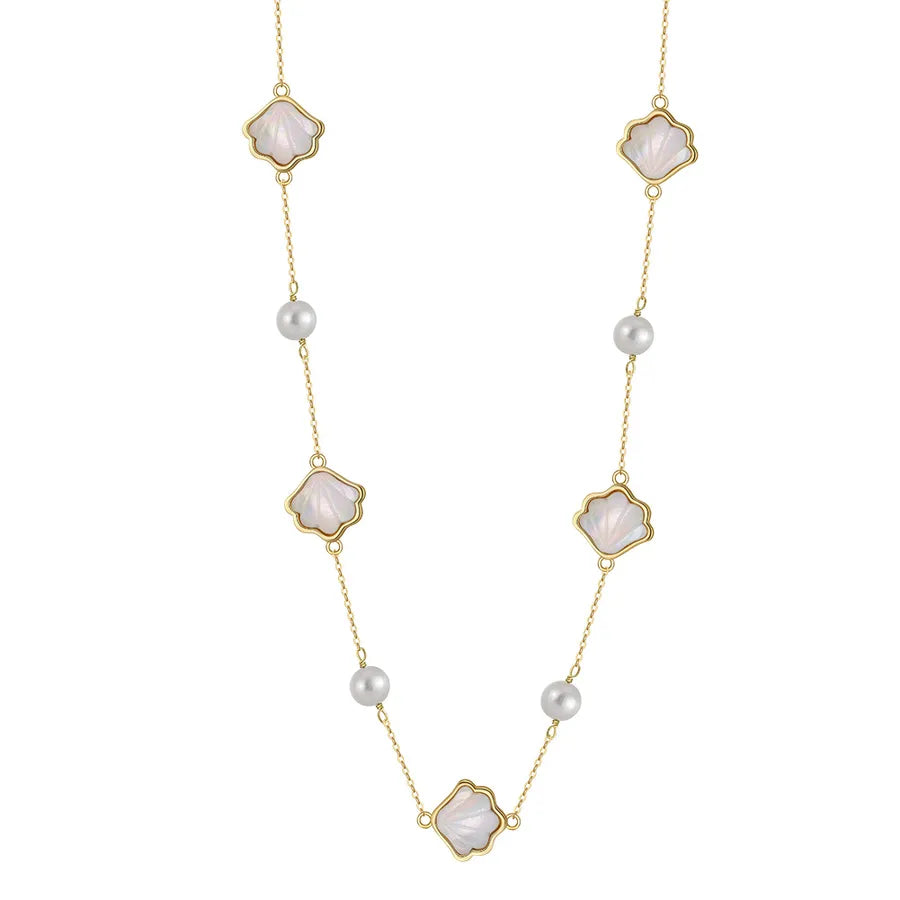 925 Sterling Silver Freshwater Pearl cable chain Plating Geometric Double Layer Necklaces Pendant Necklace Necklace