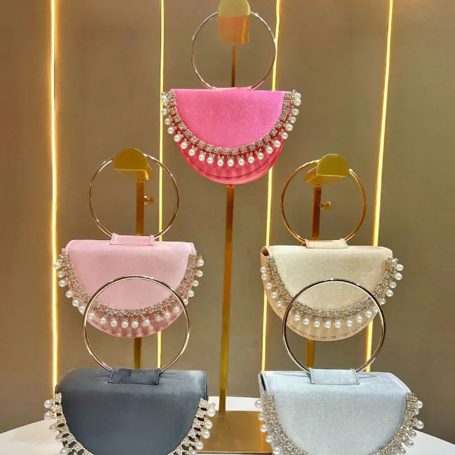 New Women's Round Ring Clutch Bag Rhinestone Evening Handbag Small Red Book Handbag Water Diamond Bags Fashion Elements
