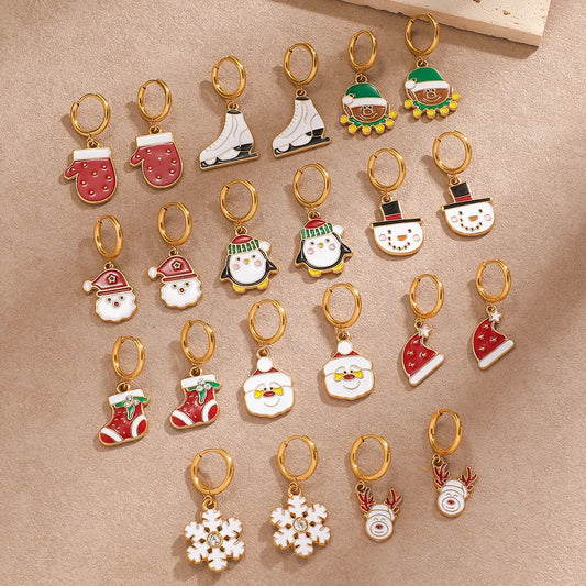 Christmas Santa Claus Ear Cuffs Titanium Steel 316L Quality Suitable For Commuting And Casual Occasions Drop Oil Earrings