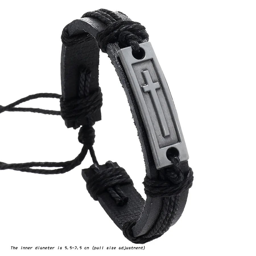 Retro Punk Cross Alloy rope Drawstring Men's Bracelets