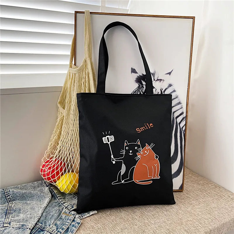 Women's Cute Basic Animal Letter Fruit Canvas Shopping bags