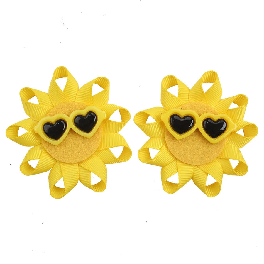 Amazon's New Summer Sunflower Glasses Bow Hairpin Girls Sun Smiley Face Glitter Bow Hairpin