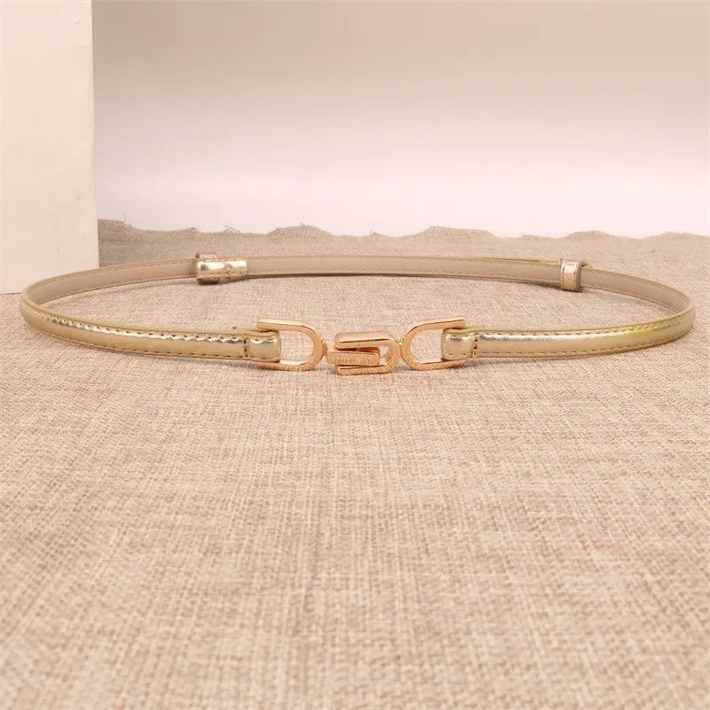 sweet solid color pu leather alloy women's leather belts