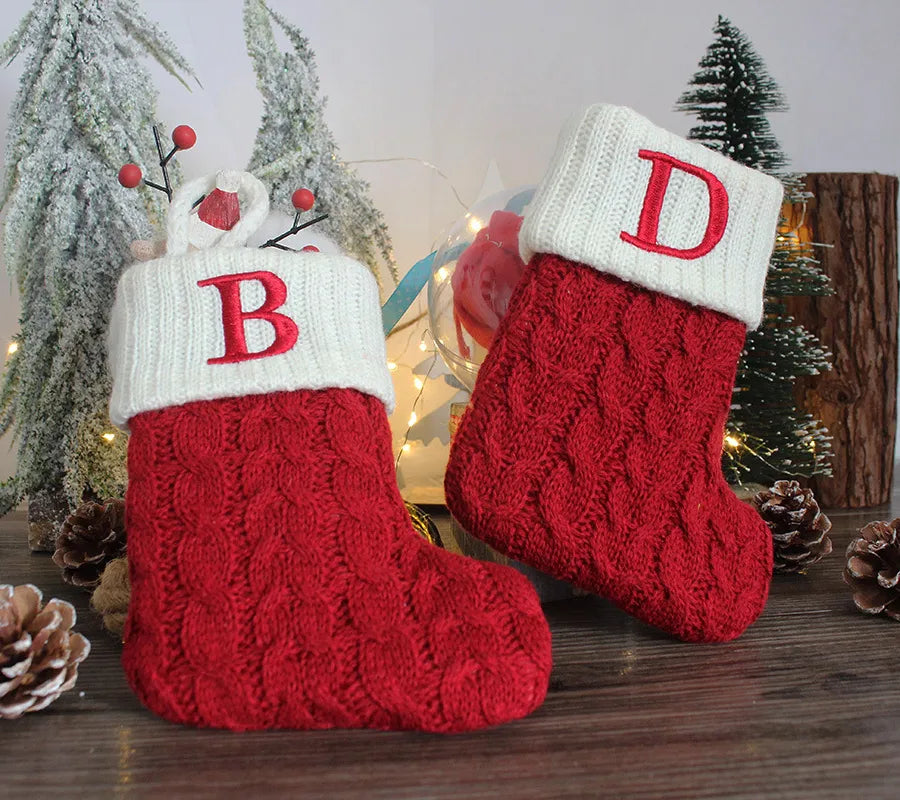 Christmas Fashion Letter Color Block yarn Party Christmas socks Party Supplies Decorations 1 Piece