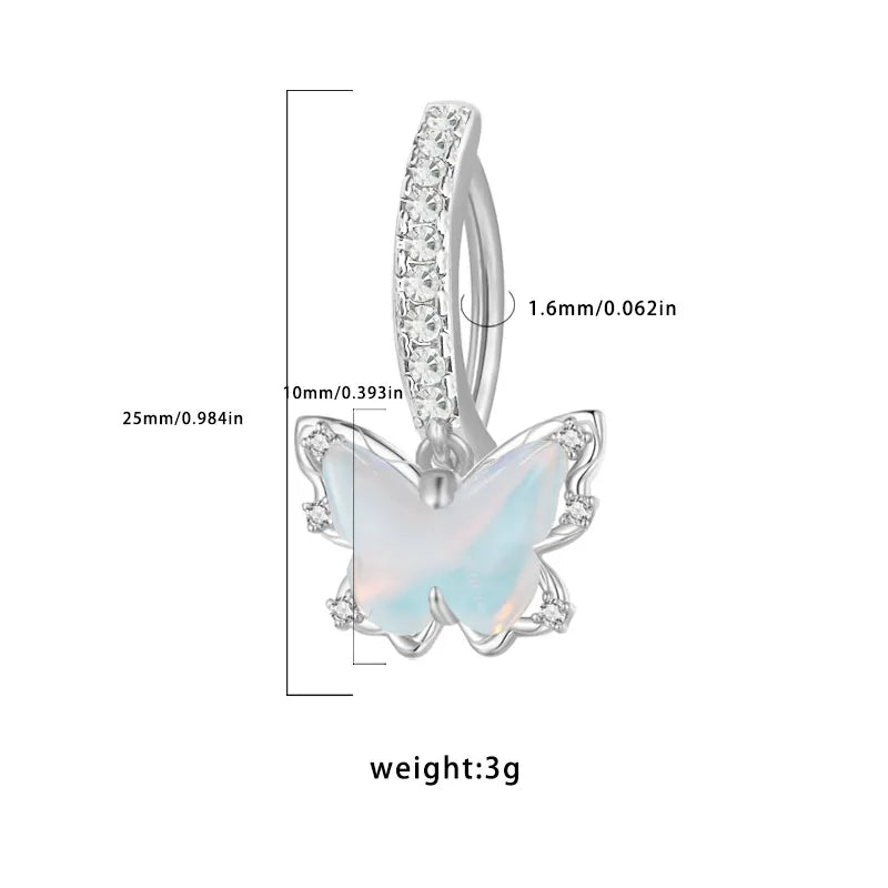 1 Piece Belly Rings Retro Punk Commute Heart Shape Wings Butterfly 316 Stainless Steel  Alloy Inlay Resin Rhinestones Glass White Gold Plated
