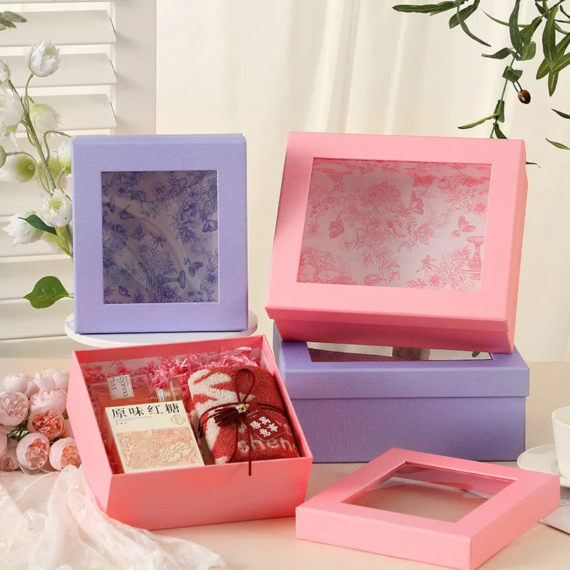 New Creative Window Opening Sky And Earth Cover Gift Box Butterfly Knot Fresh And Delicate Souvenir Box Luxury Special Paper