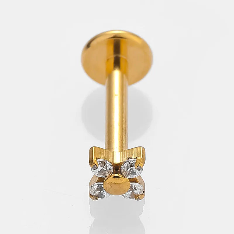 1 Piece Lip Rings Simple Style Classic Style Cross Flower 316L Stainless Steel  Polishing Zircon 18K Gold Plated Lip Rings Ear Cartilage Rings & Studs Nose Rings & Studs