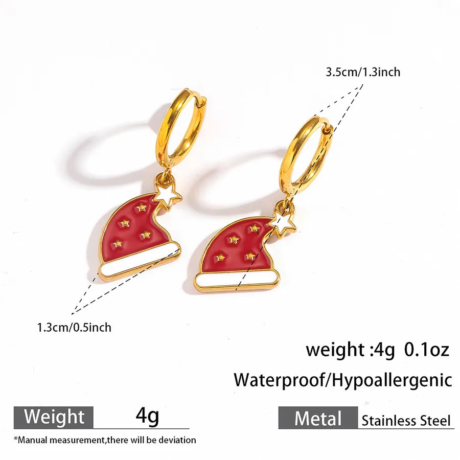 Christmas Santa Claus Ear Cuffs Titanium Steel 316L Quality Suitable For Commuting And Casual Occasions Drop Oil Earrings