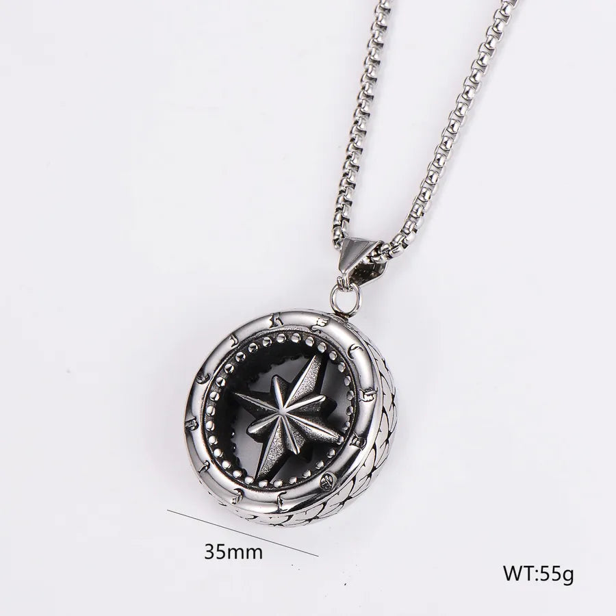 Wholesale Jewelry Hip-Hop Vintage Style Round 304 Stainless Steel Pendant Necklace box chain