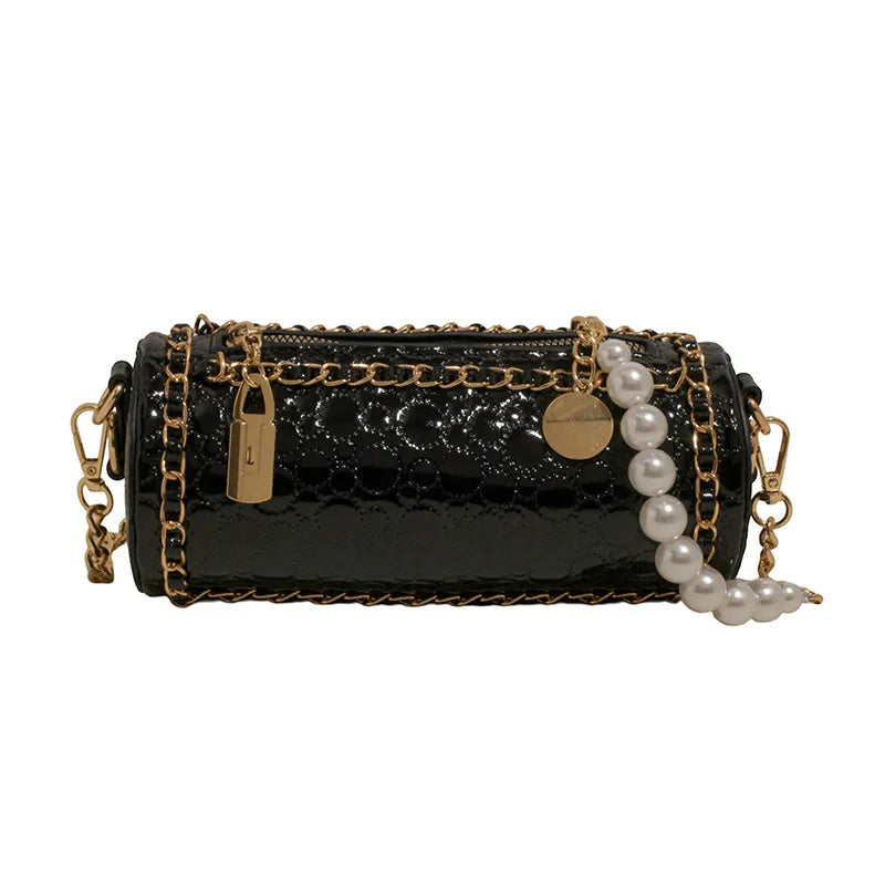 Fashionable Ladies' Mini Shoulder Bag New Style Trendy Crossbody Round Tube Bag PU Material Chain Element Single Strap