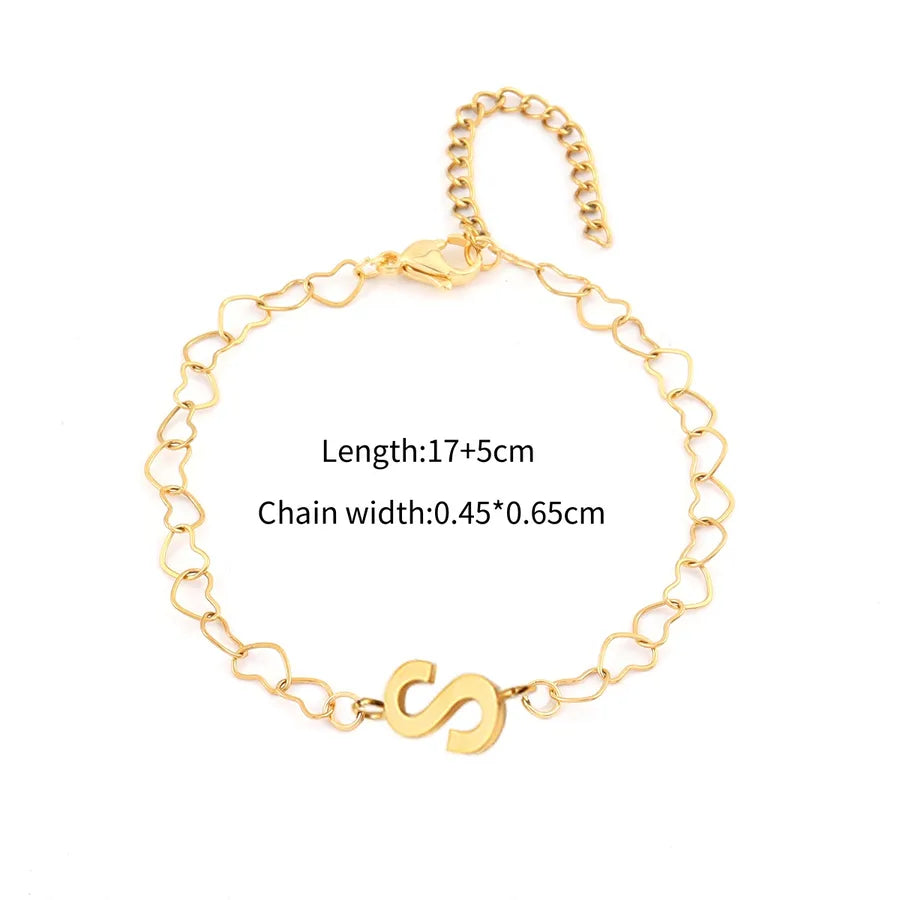 Simple Style Classic Style Letter 201 Stainless Steel 304 Stainless Steel Heart-Shaped Chain Bracelets In Bulk