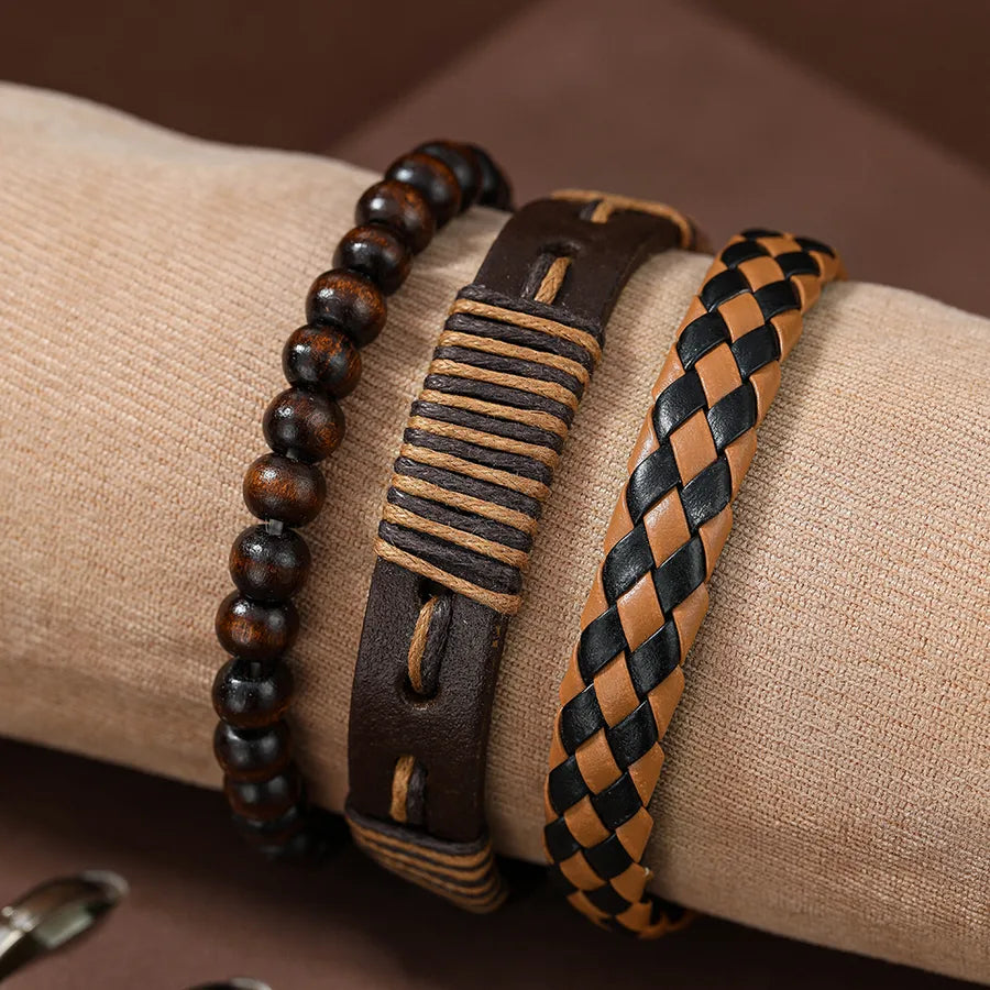 fashion beaded pu leather handmade men's bracelets