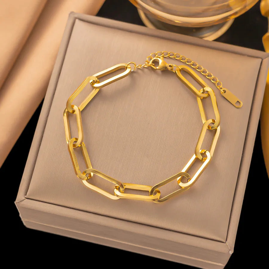Elegant Simple Style Geometric 304 Stainless Steel Paperclip Chain cable chain Bracelets In Bulk