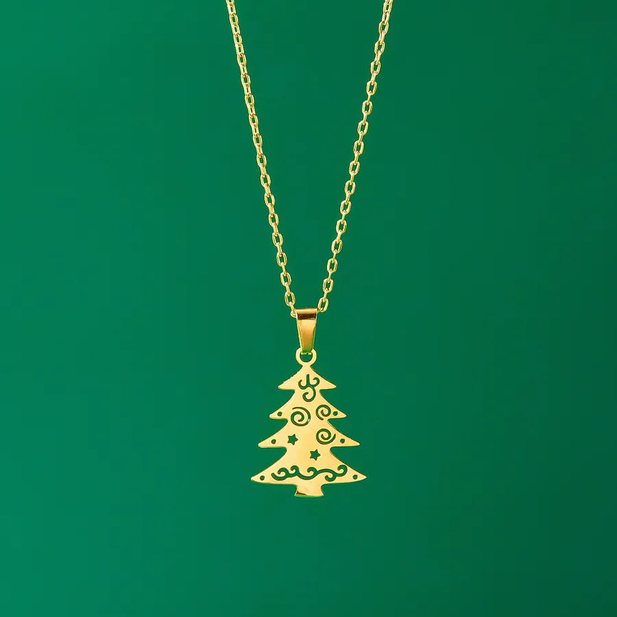 Christmas Deer Santa Claus Stainless Steel Necklace Women's Versatile Cartoon Character Design Paved Snowflake Pattern Jewelry Accessory