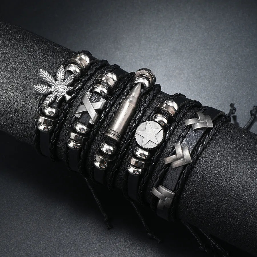 Punk Geometric CCB Pu Leather Alloy Asymmetrical Braid Men's Bracelets