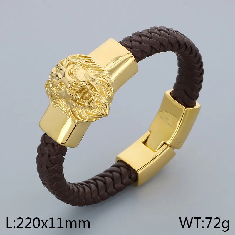 Hip-Hop Retro Color Block 304 Stainless Steel Leather Plating 18K Gold Plated Men's Bangle