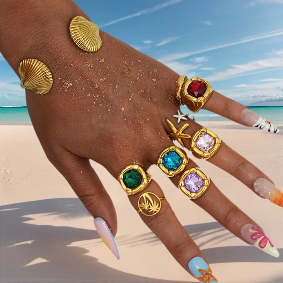 Wholesale Jewelry Vacation Beach Starfish 304 Stainless Steel 18K Gold Plated Rings