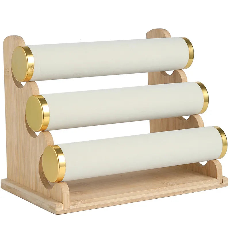 Premium Bamboo Wooden Jewelry Display Stand Bracelet Watch Headband Earring Storage Holder Live Broadcast Props Ornament Rack