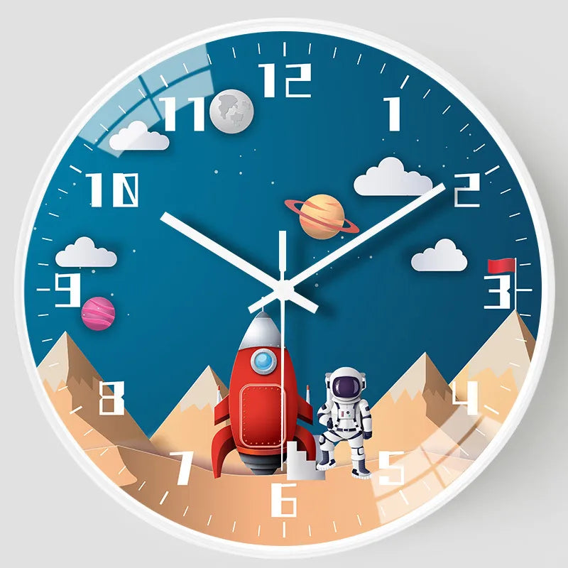 cute round astronaut plastic glass clock