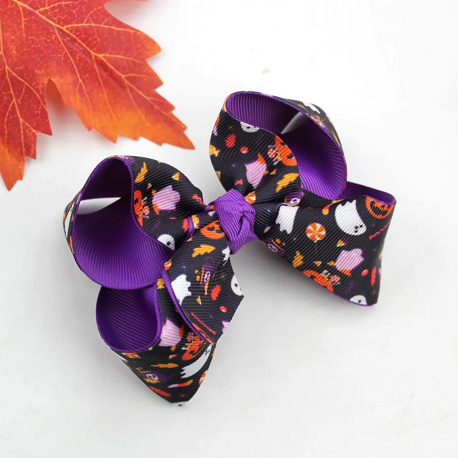 Halloween Thanksgiving Double Layer Bow Knot Pumpkin Ghost Themed Children's Hair Accessories Customizable Fall Season