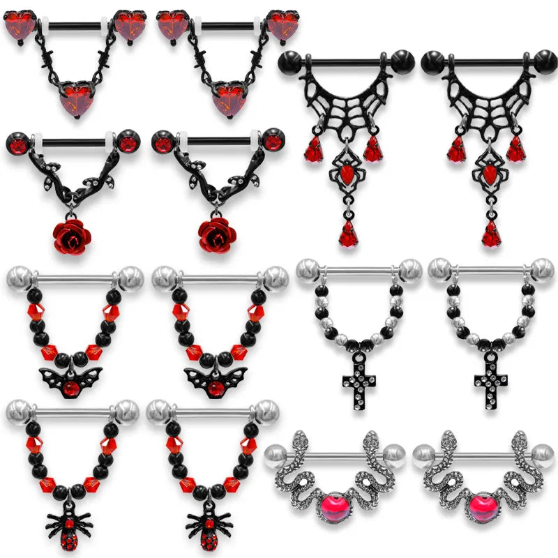 1 Piece Nipple Rings & Studs Hip-Hop Rock Animal Heart Shape 316 Stainless Steel  Alloy Copper Plating Inlay Rhinestones Zircon Black Plated
