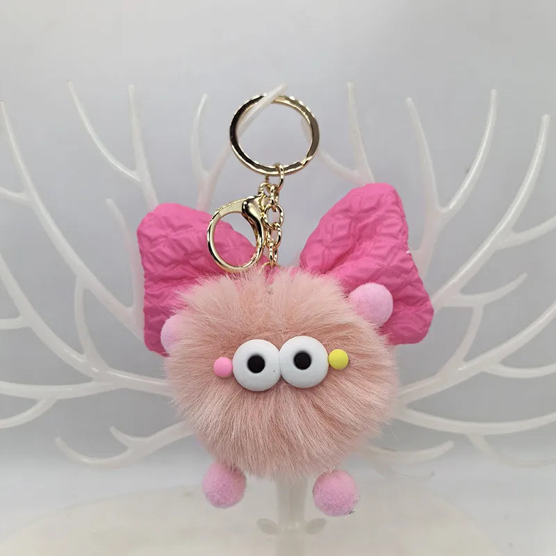 Cute Funny Hairball Bow Knot Plush Keychain