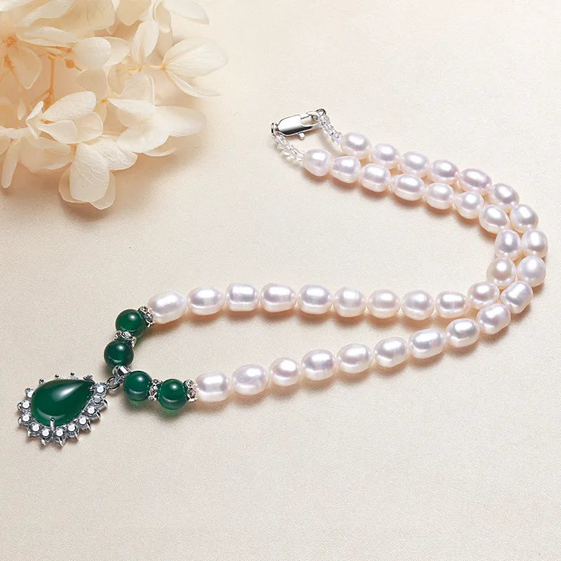 Freshwater Pearl Agate Zircon Beaded Chain Plating Inlay Water Droplets Necklace