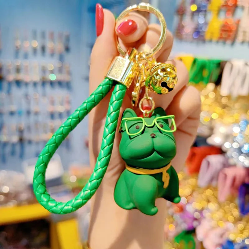 Cartoon Resin Glasses French Bulldog Keychain for Women Cute Creative Dog Exquisite Car Keychain Bag Pendant