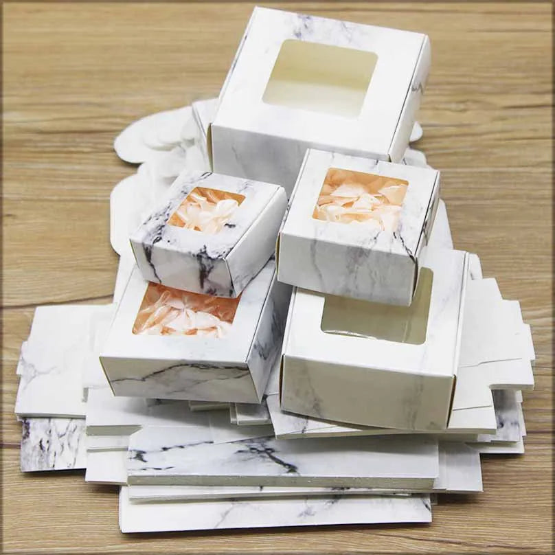 Multicolor Handmade Printed Candy Box Black Marble Pattern Window Business Gift Box Confectionery Packaging Jewelry Wrapping